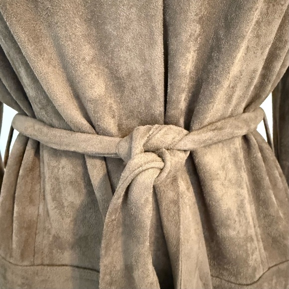 Women's Suede Trench Coat - Brown - Picture 3 of 12